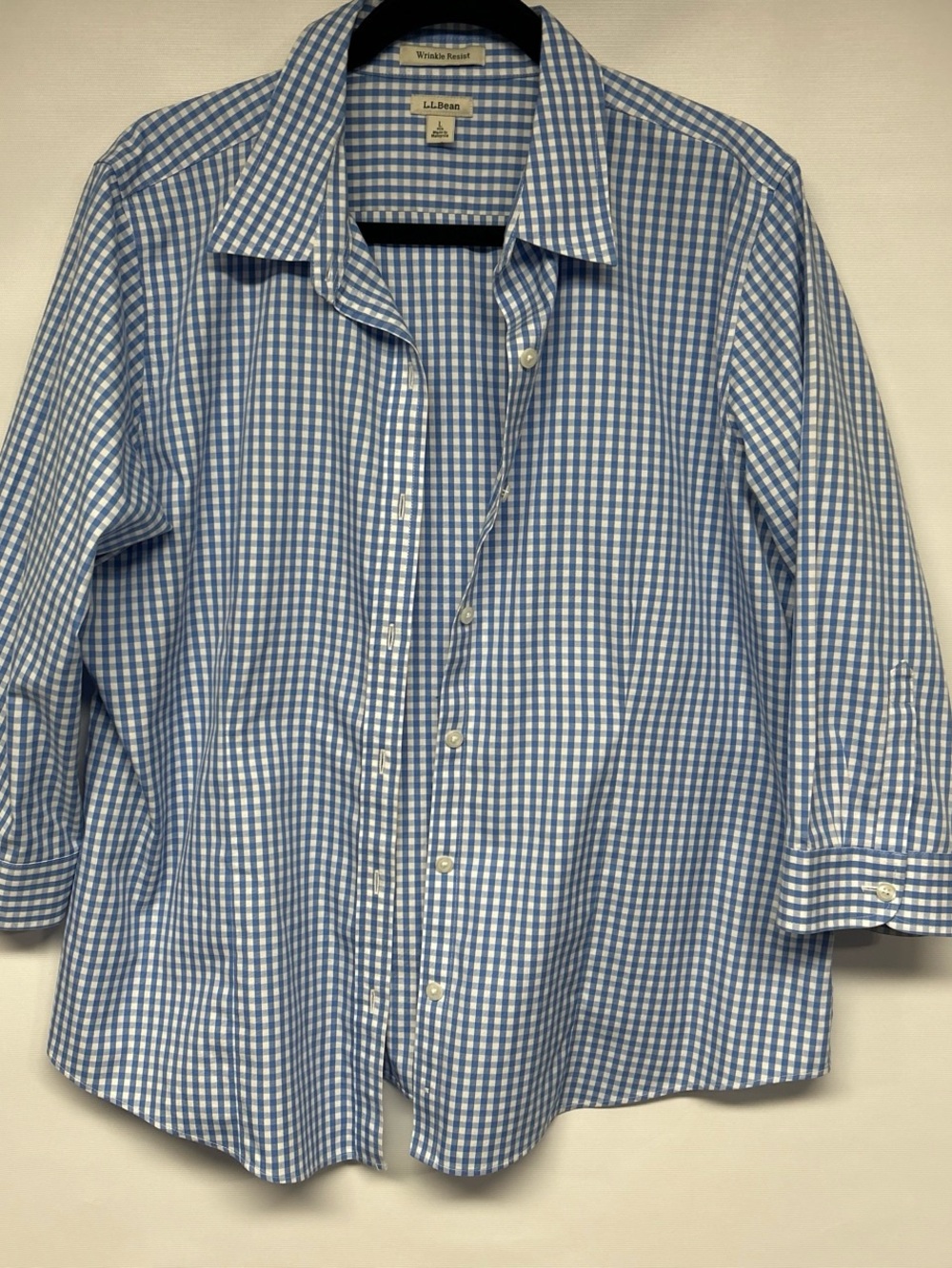 L.L. Bean Blue and White Gingham Button-Down Shirt
